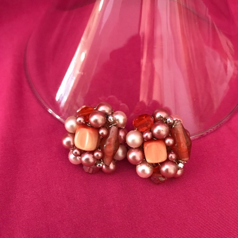 Vintage!! Coral color clip ons